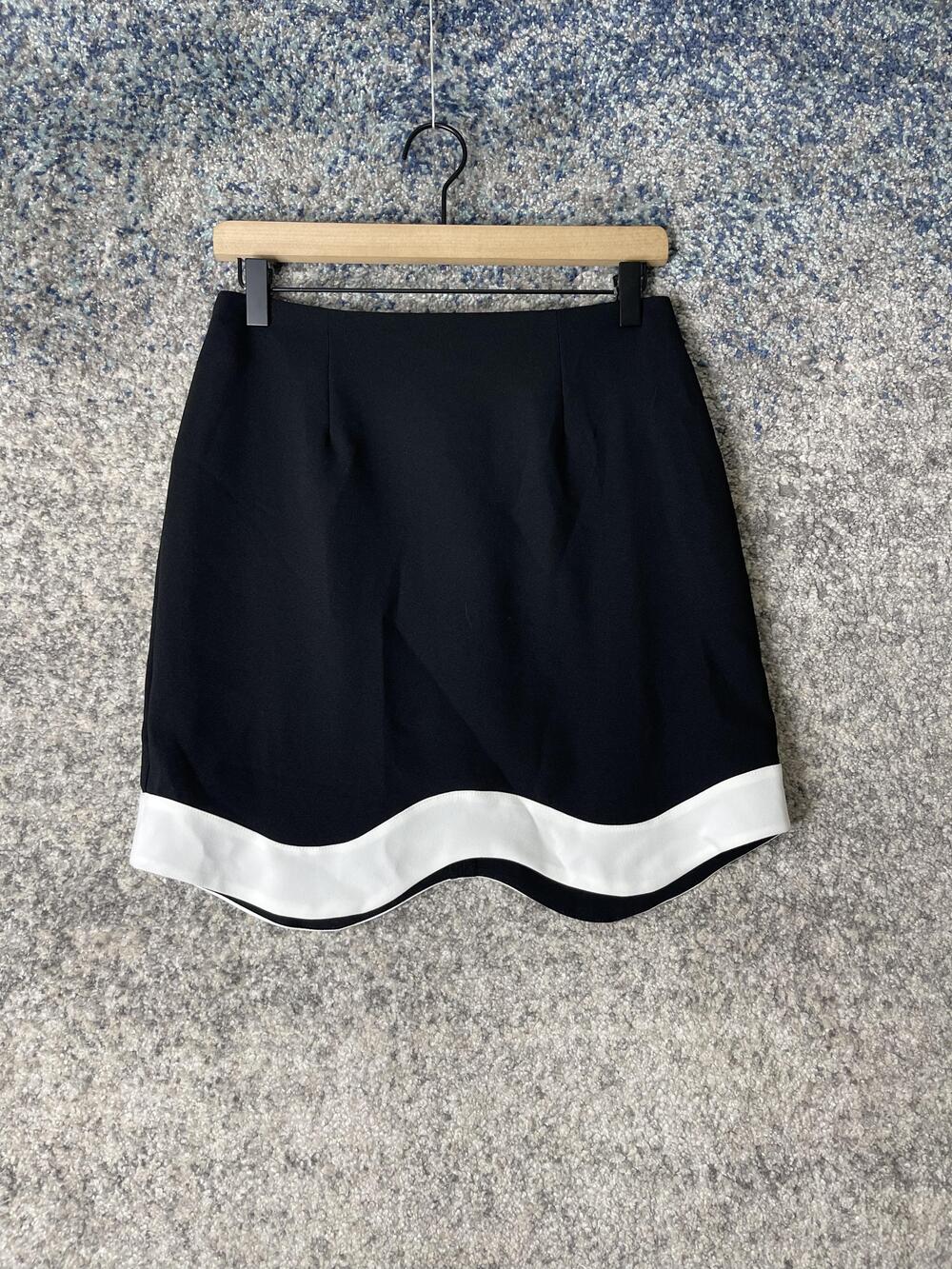 CeCe Skirt Womens 2 Black White Scallop Hem Mini Career Work Polyester Chic